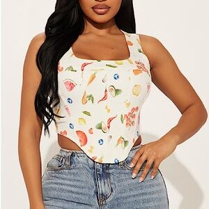 🍑🍓🍒🍌🍎🍊NWT Fruity Corset Top Sz L🍊🍎🍌🍒🍓🍑